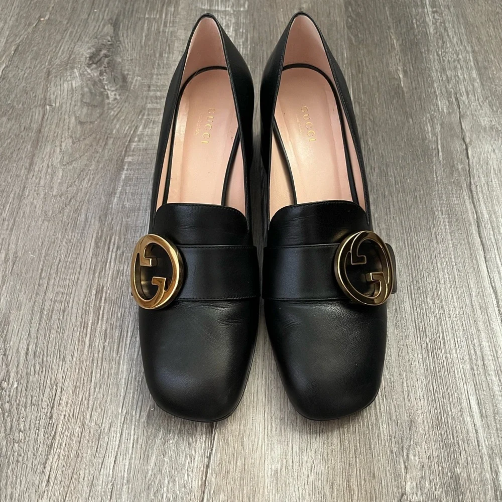 Gucci Woman Leather Malaga Kid Loafer Pump aka the Blonde Mid Heel Pumps - Picture 10 of 14